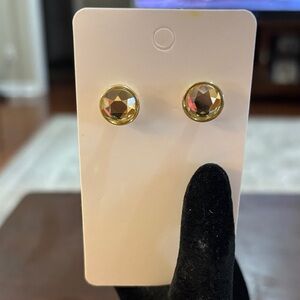 Gold-Tone Faceted Stud Earrings - Iridescent Stones